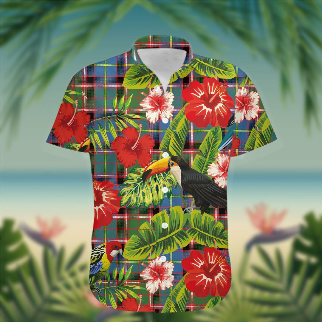 Glass Tartan Hawaiian Shirt Hibiscus, Coconut, Parrot, Pineapple - Tropical Garden Shirt