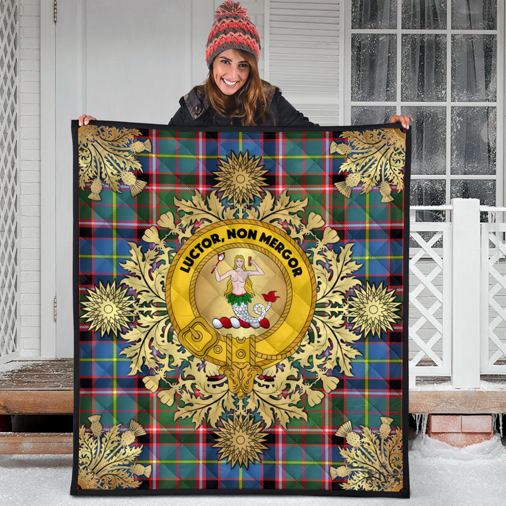 Glass Tartan Crest Premium Quilt - Gold Thistle Style