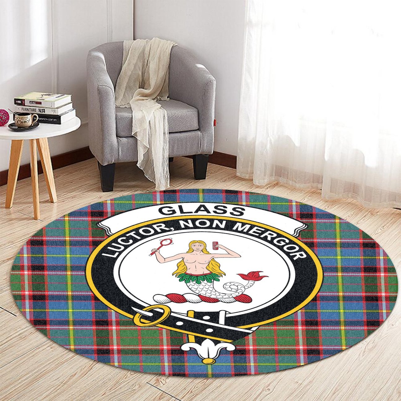 Glass Tartan Crest Round Rug