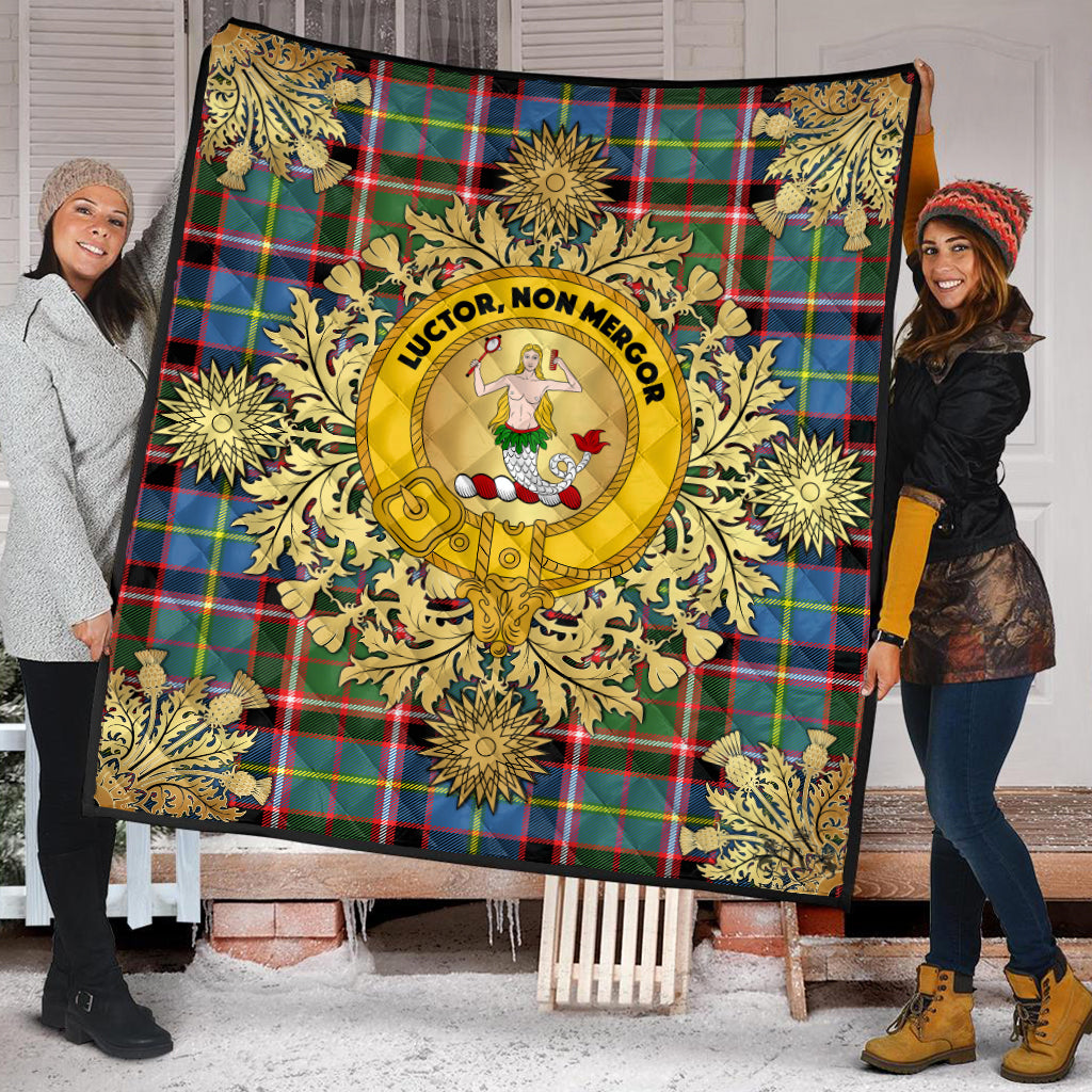 Glass Tartan Crest Premium Quilt - Gold Thistle Style