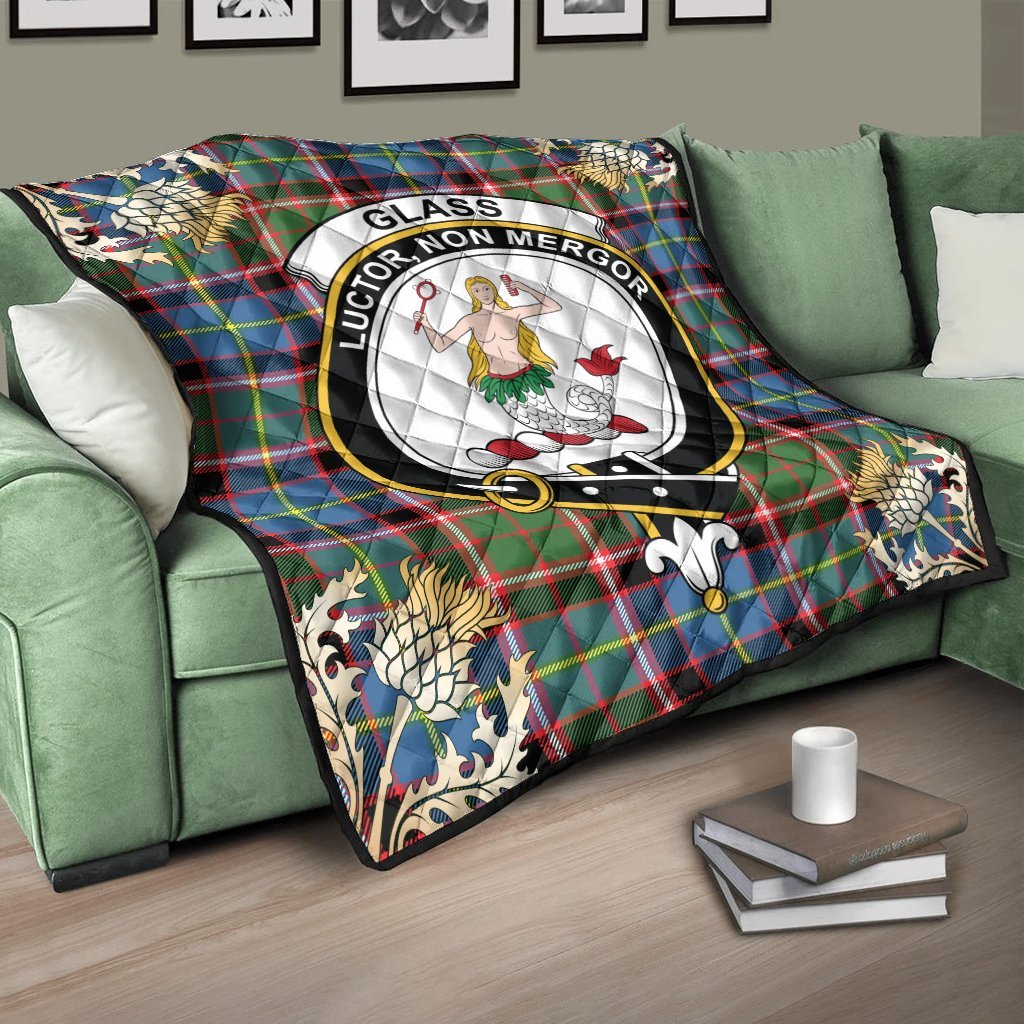 Glass Tartan Crest Premium Quilt - Gold Thistle Style