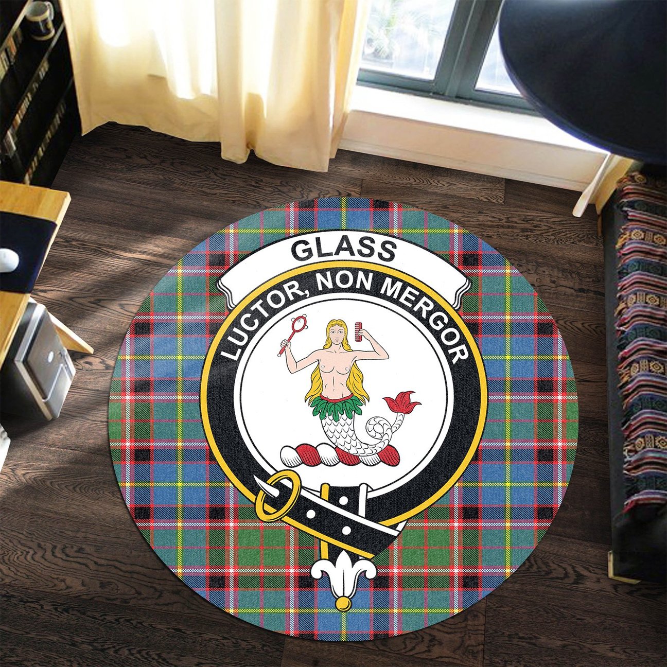 Glass Tartan Crest Round Rug