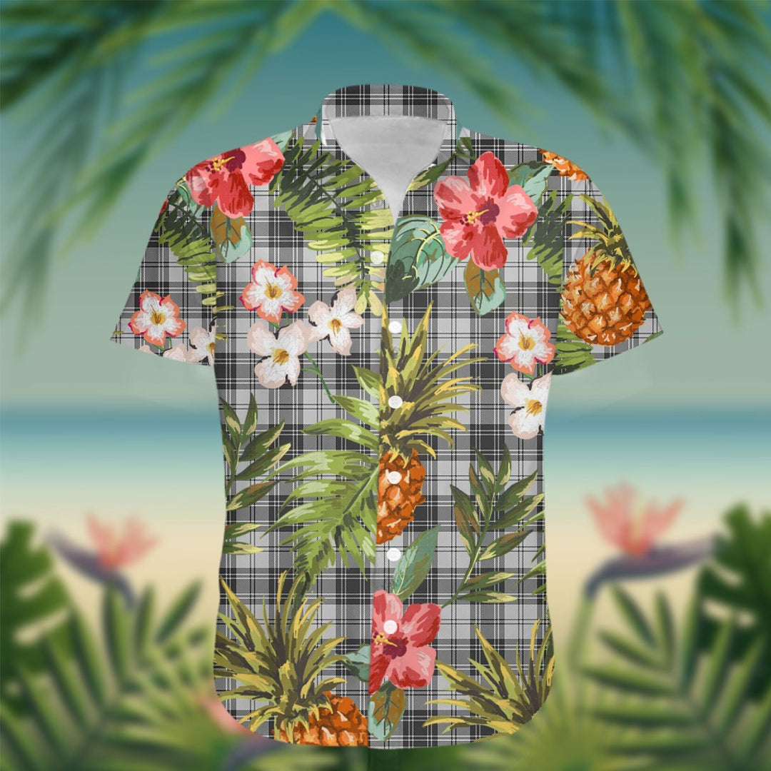 Glen Tartan Hawaiian Shirt Hibiscus, Coconut, Parrot, Pineapple - Tropical Garden Shirt