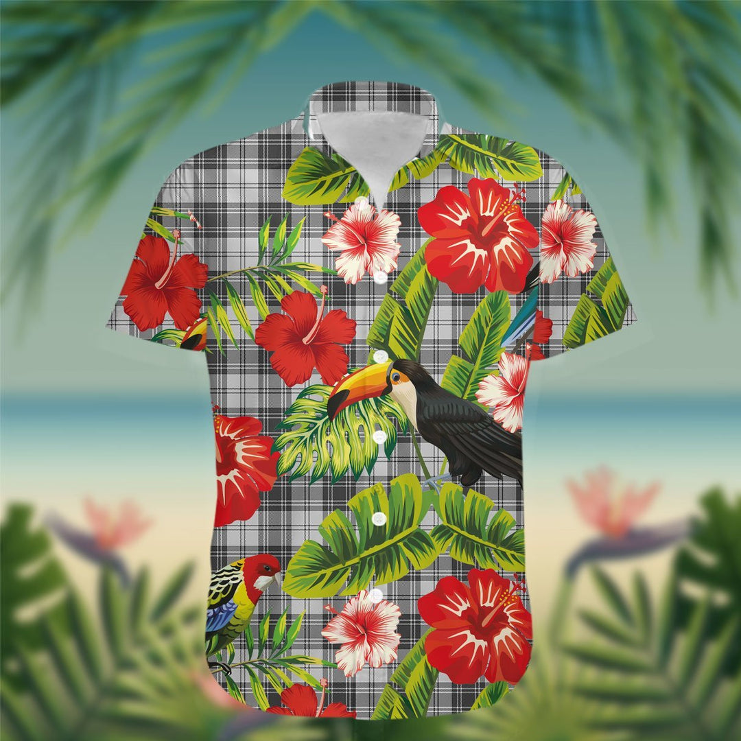 Glen Tartan Hawaiian Shirt Hibiscus, Coconut, Parrot, Pineapple - Tropical Garden Shirt