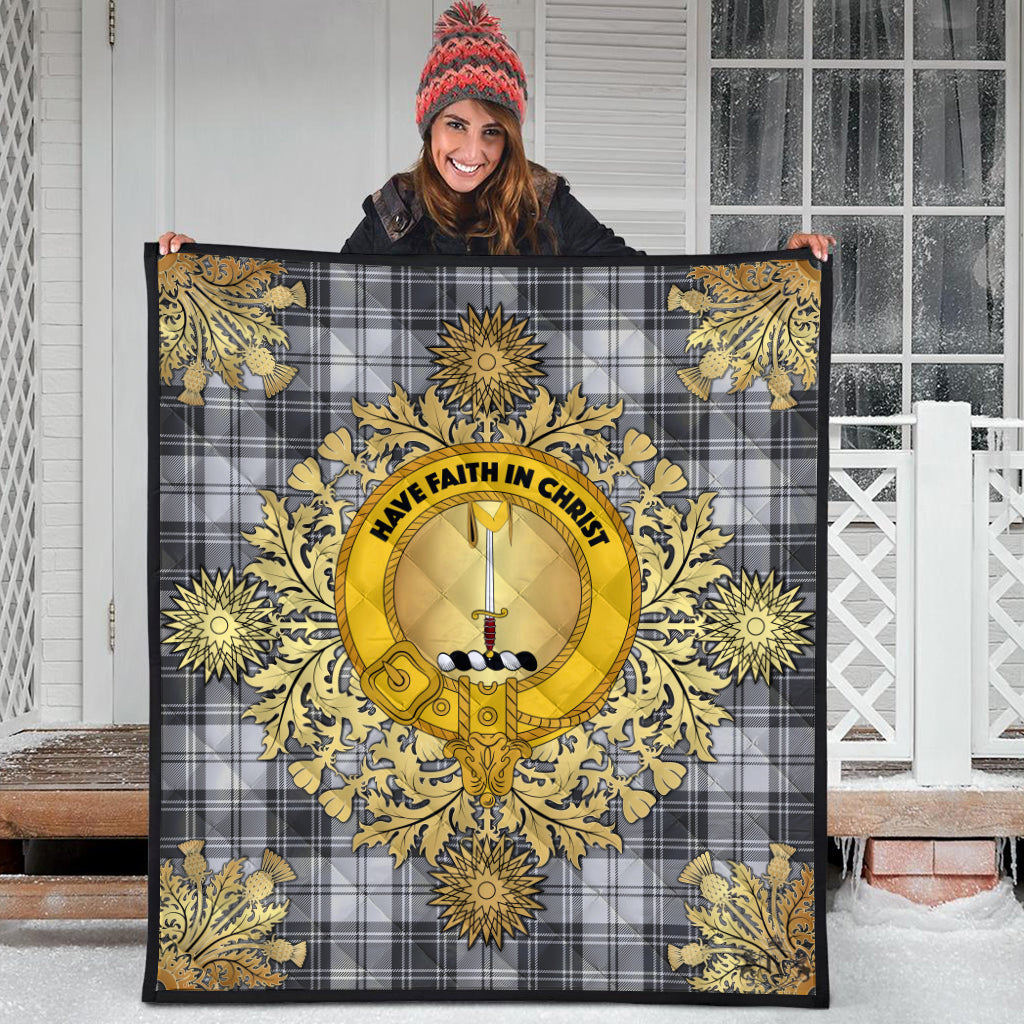 Glendinning Tartan Crest Premium Quilt - Gold Thistle Style