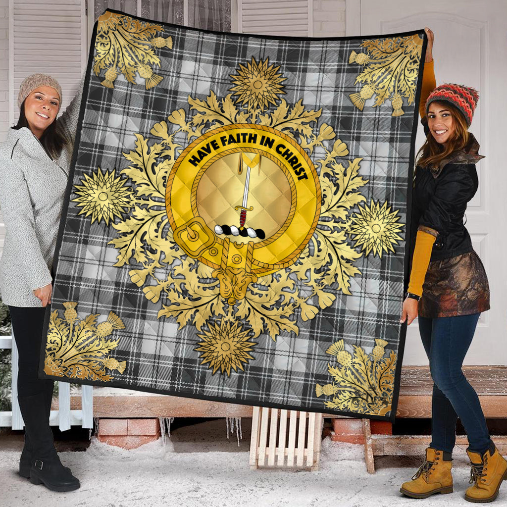 Glendinning Tartan Crest Premium Quilt - Gold Thistle Style