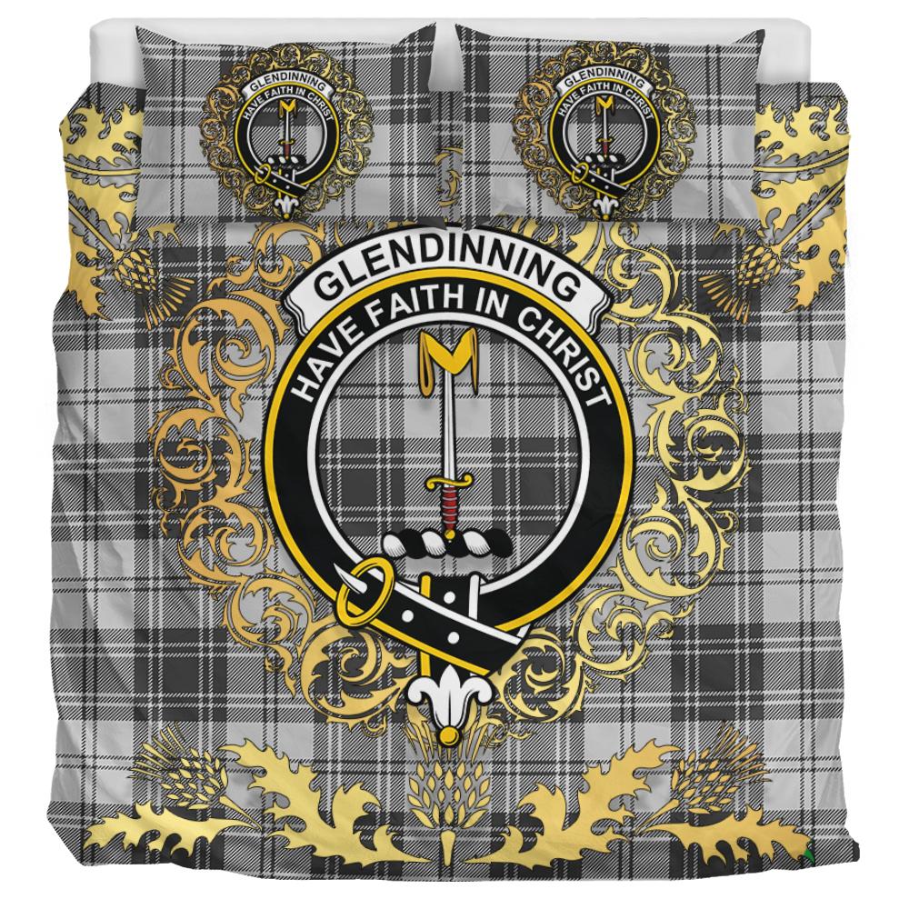 Glendinning Tartan Crest Bedding Set - Golden Thistle Style