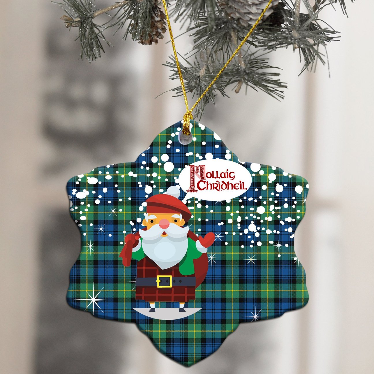 Gordon Ancient Tartan Christmas Ceramic Ornament - Santa Stylec