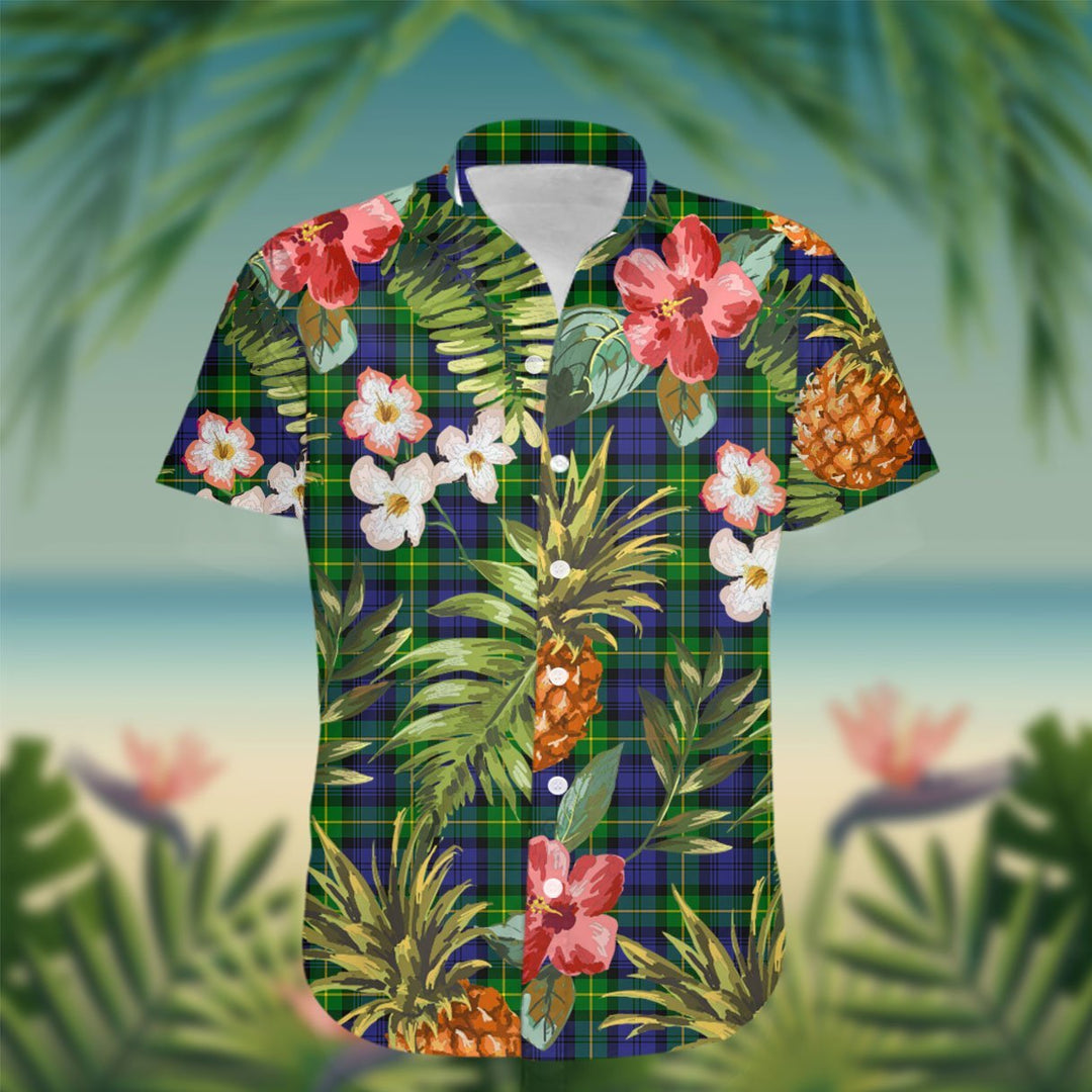 Gordon Tartan Hawaiian Shirt Hibiscus, Coconut, Parrot, Pineapple - Tropical Garden Shirt