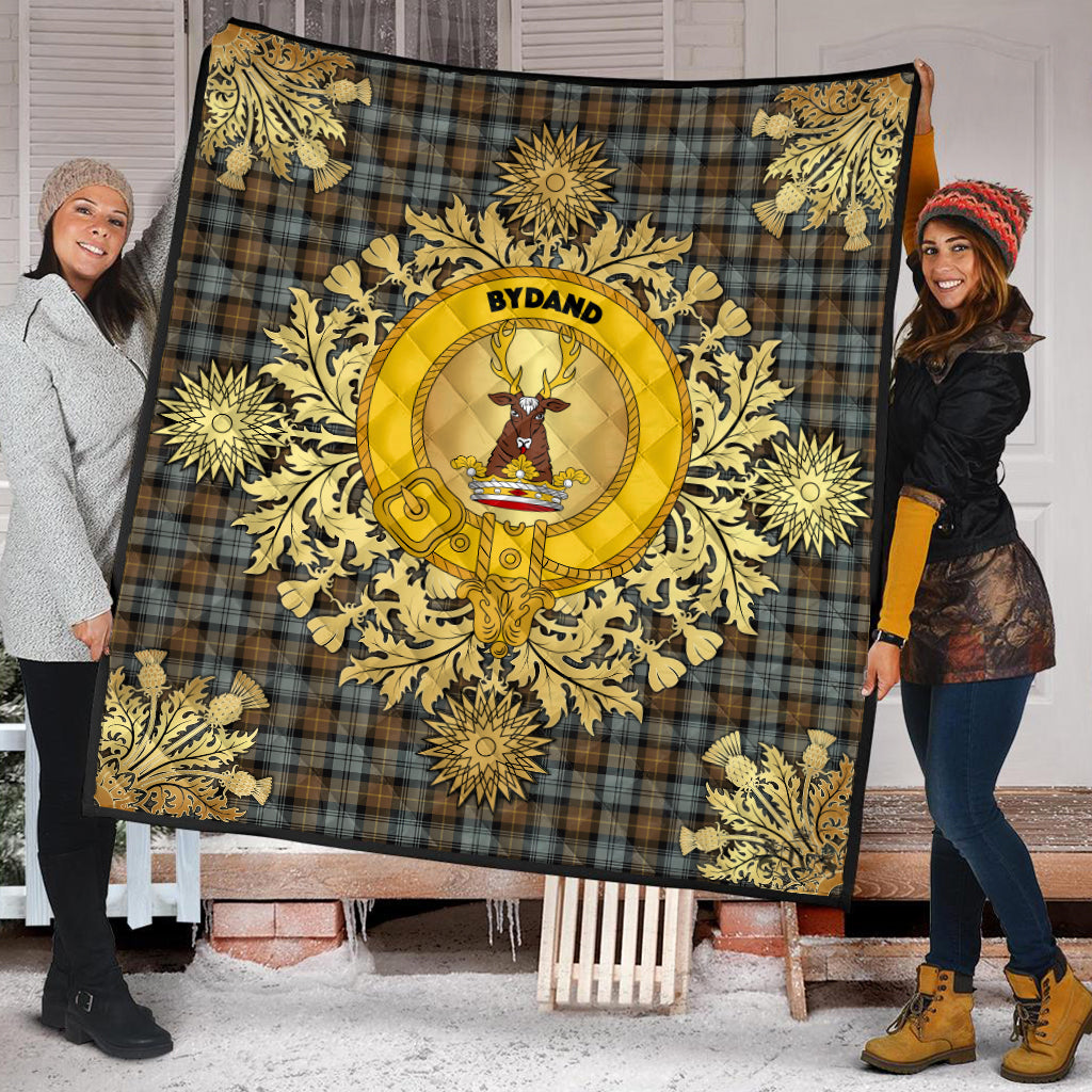 Gordon Weathered Tartan Crest Premium Quilt - Gold Thistle Style