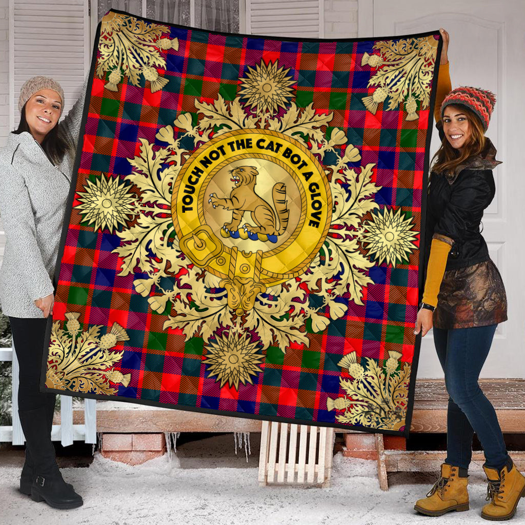 Gow Of McGouan Tartan Crest Premium Quilt - Gold Thistle Style