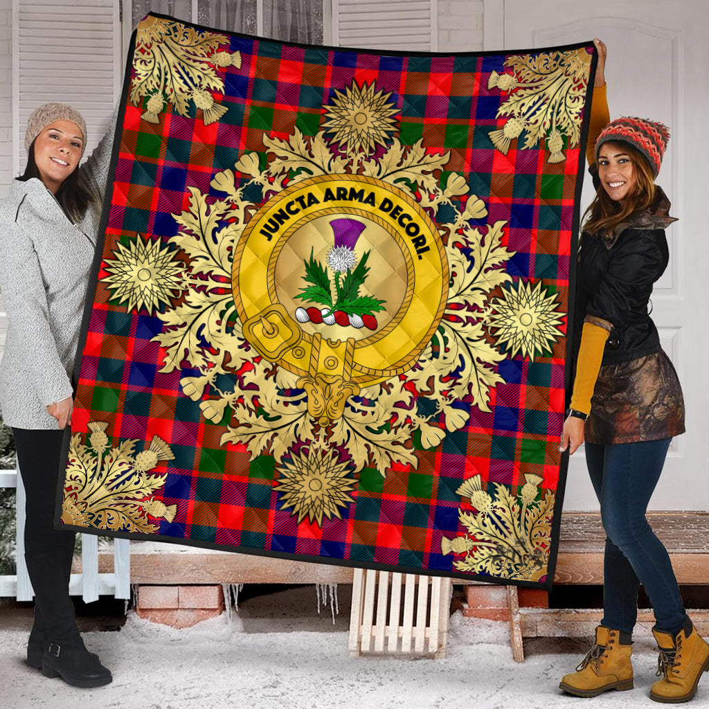 Gow Of Skeoch Tartan Crest Premium Quilt - Gold Thistle Style