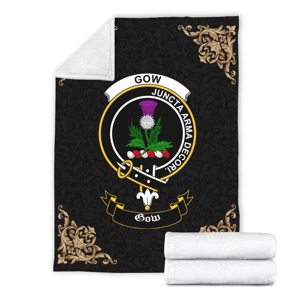 Gow (of Skeoch) Crest Tartan Premium Blanket Black