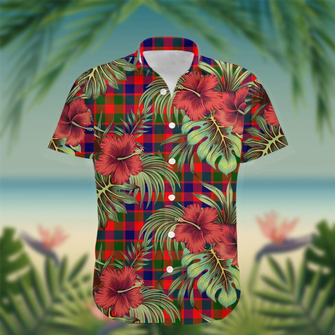 Gow (or McGouan) Tartan Hawaiian Shirt Hibiscus, Coconut, Parrot, Pineapple - Tropical Garden Shirt