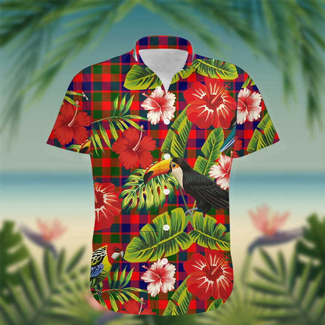 Gow (or McGouan) Tartan Hawaiian Shirt Hibiscus, Coconut, Parrot, Pineapple - Tropical Garden Shirt