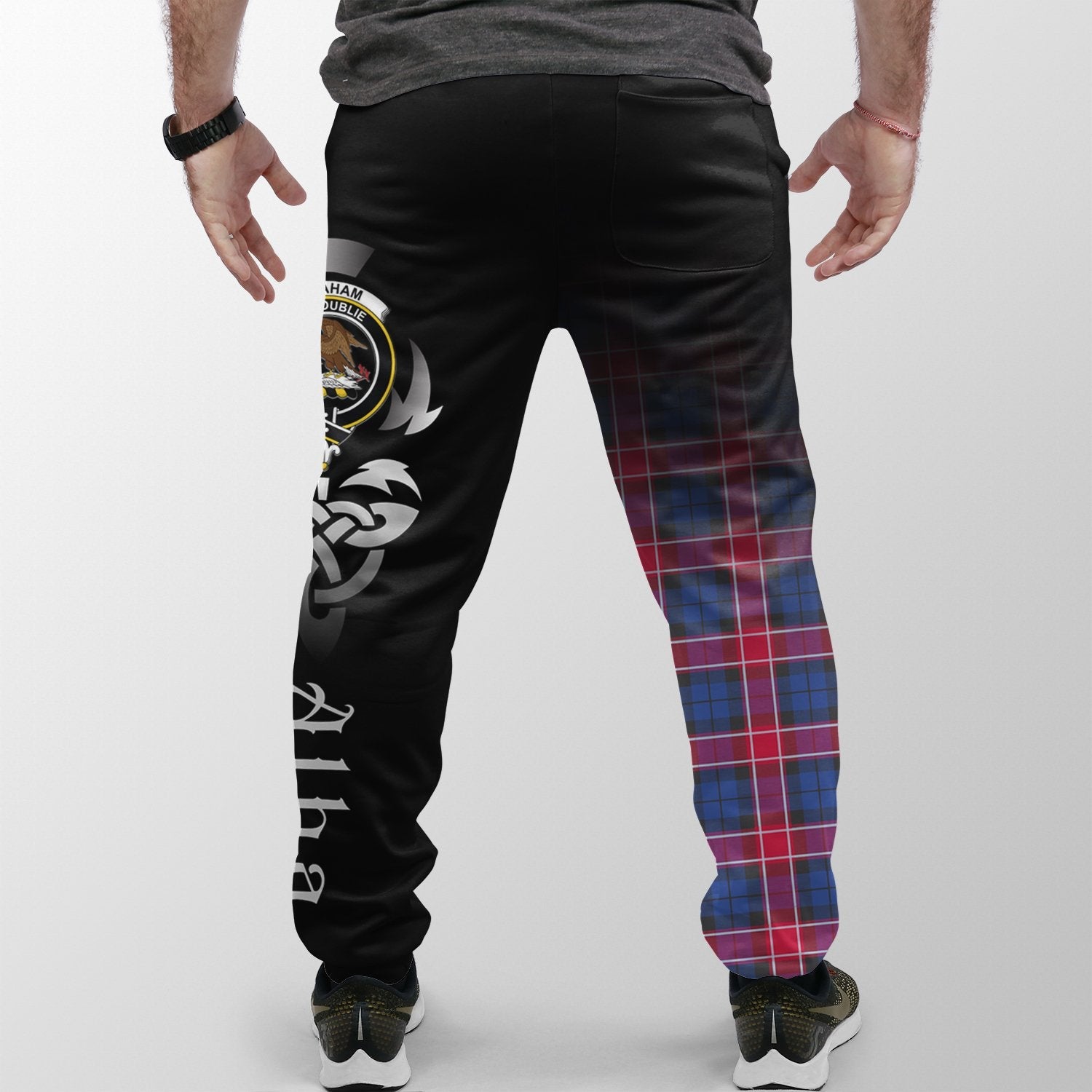 Graham Of Menteith Red Tartan Crest Jogger Sweatpants - Alba Celtic Style