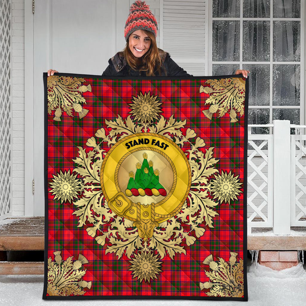 Grant Modern Tartan Crest Premium Quilt - Gold Thistle Style