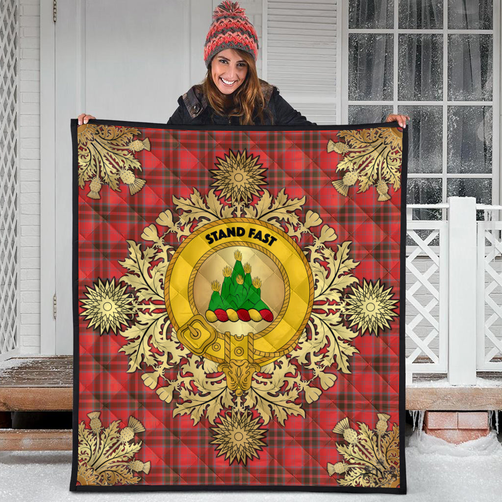 Grant Weathered Tartan Crest Premium Quilt - Gold Thistle Style