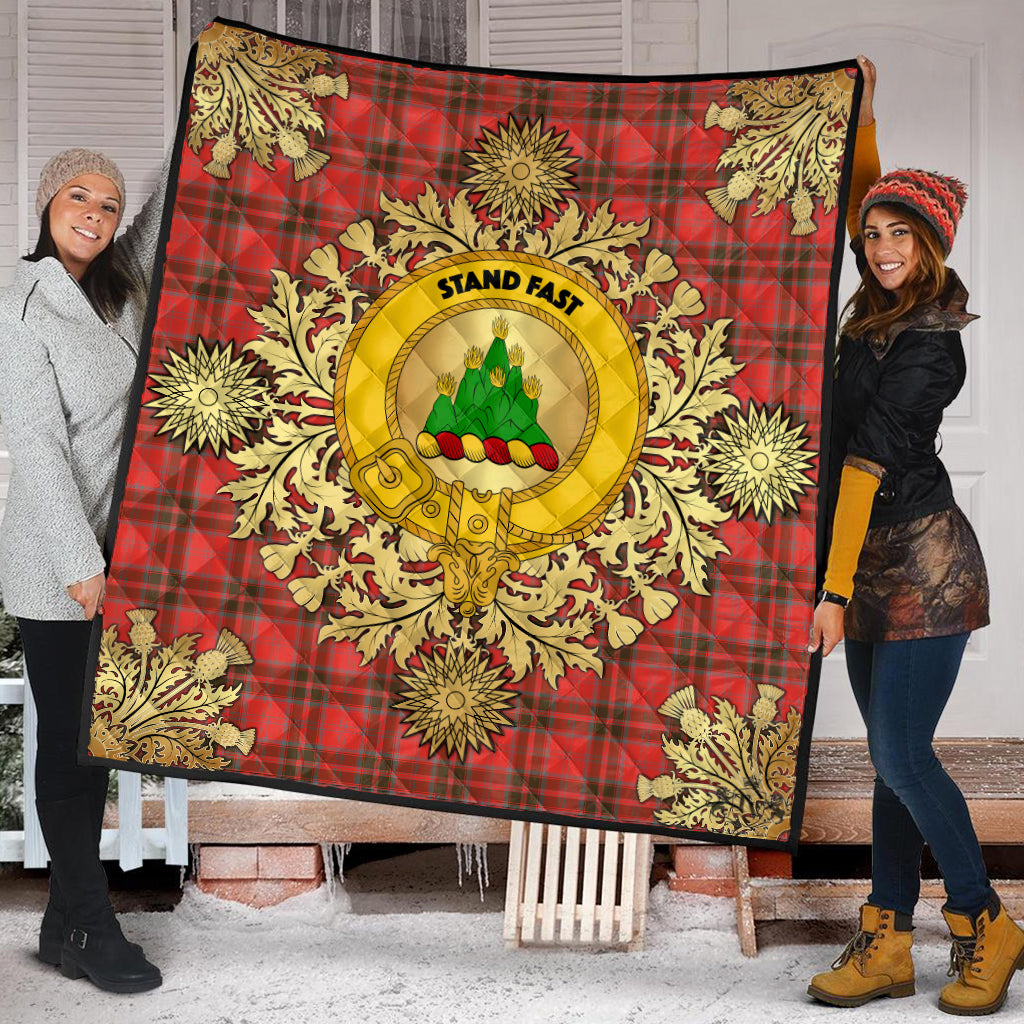 Grant Weathered Tartan Crest Premium Quilt - Gold Thistle Style