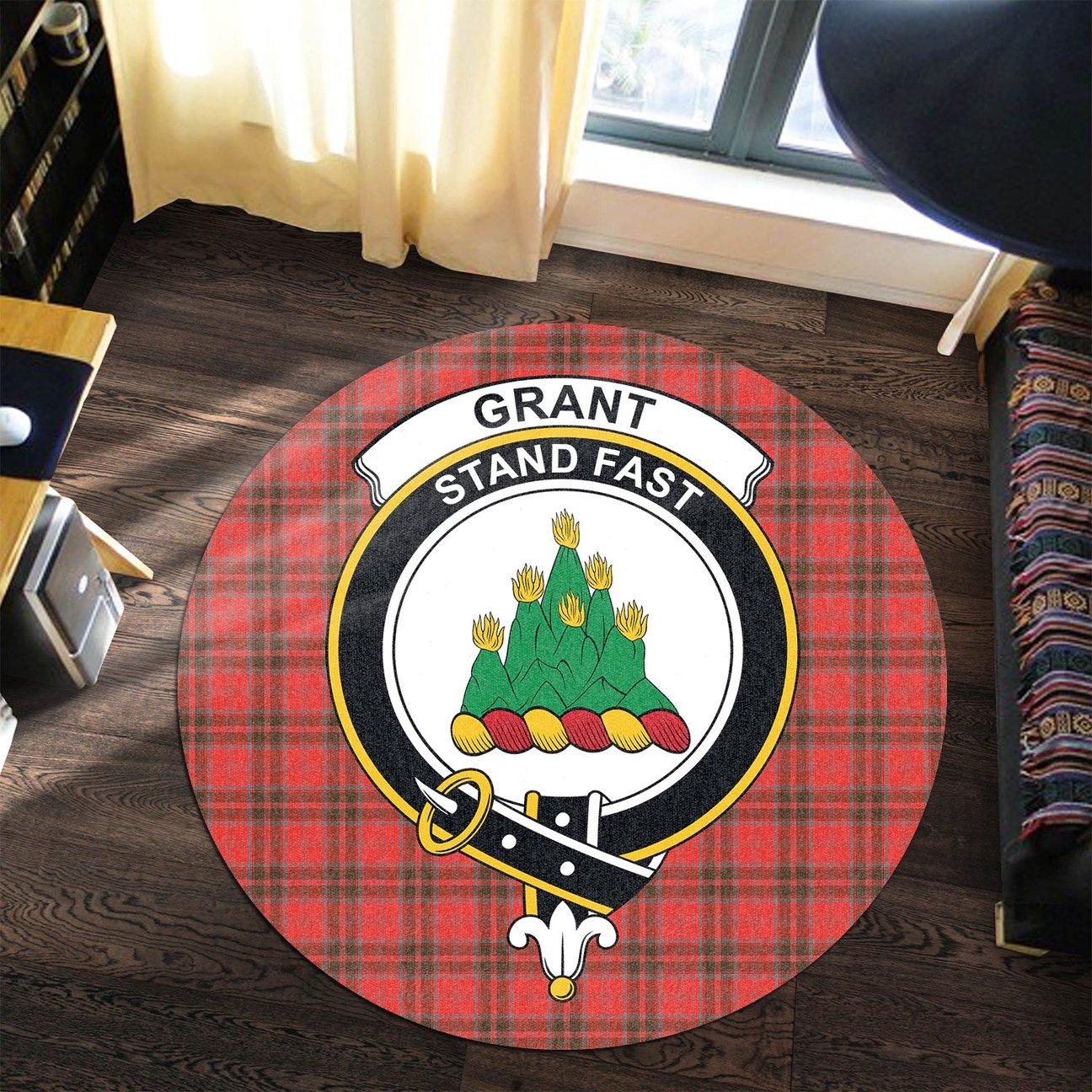 Grant Weathered Tartan Crest Round Rug