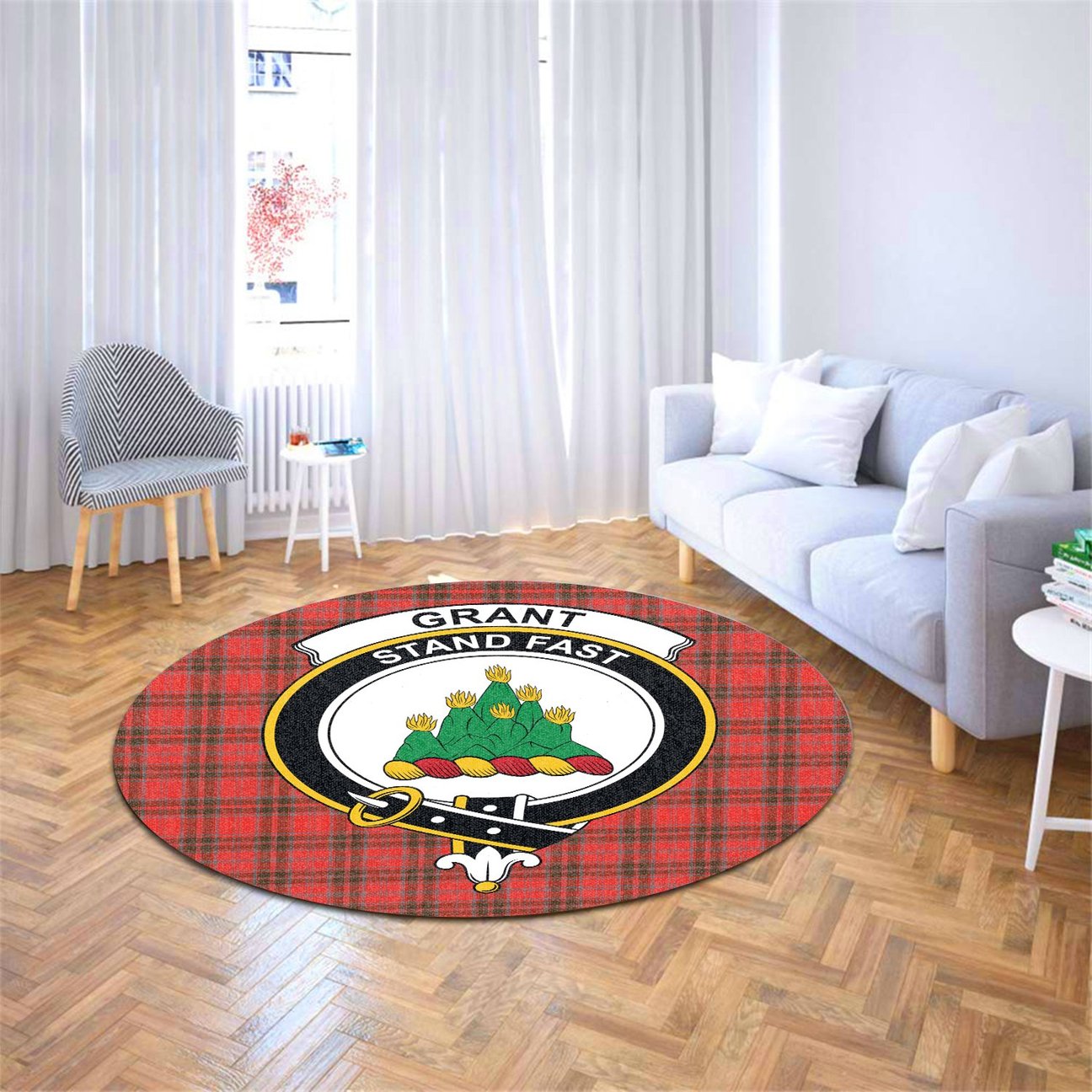 Grant Weathered Tartan Crest Round Rug