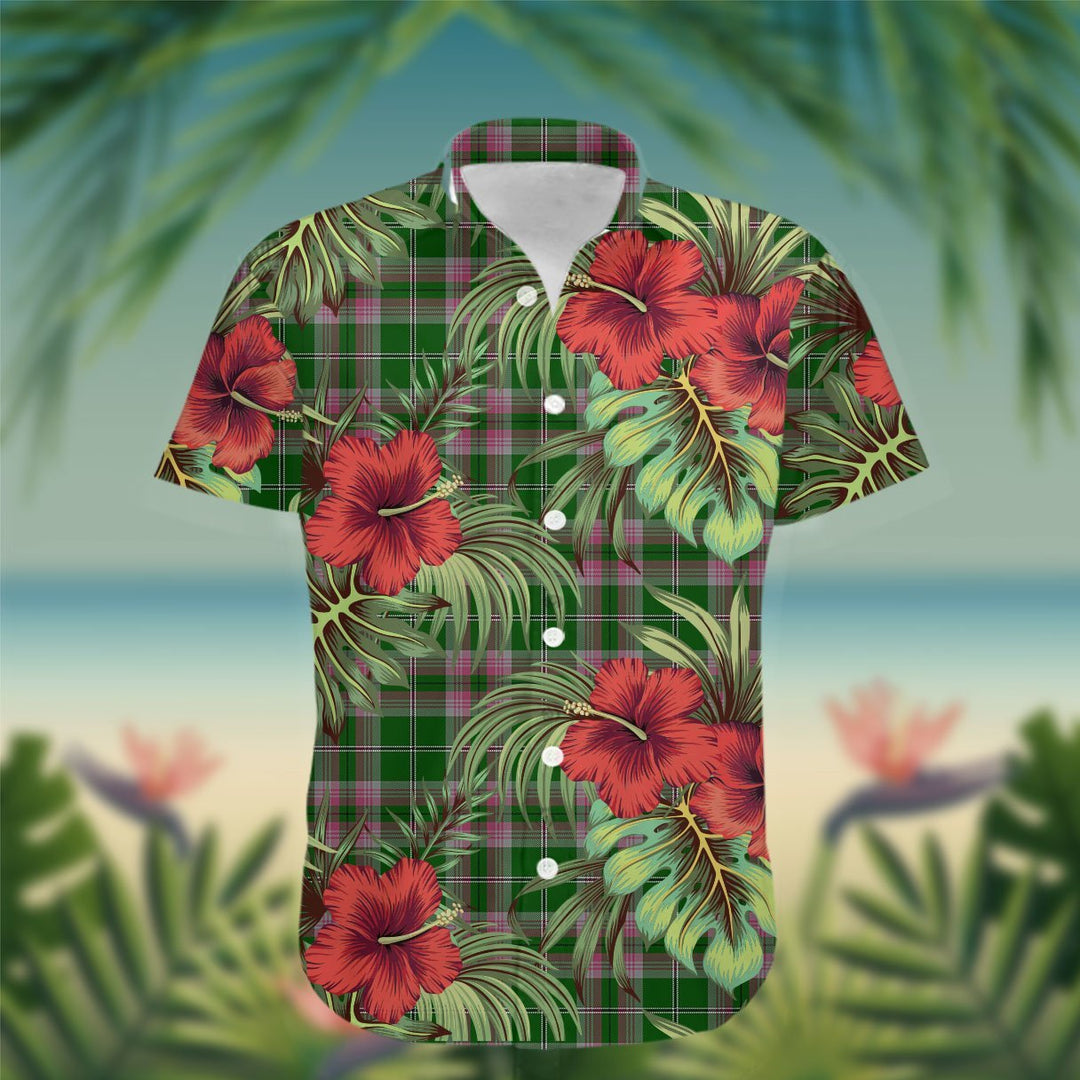 Gray Tartan Hawaiian Shirt Hibiscus, Coconut, Parrot, Pineapple - Tropical Garden Shirt