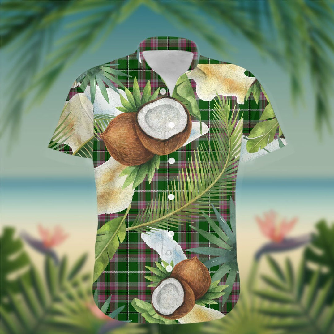 Gray Tartan Hawaiian Shirt Hibiscus, Coconut, Parrot, Pineapple - Tropical Garden Shirt