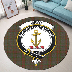 Gray Tartan Crest Round Rug