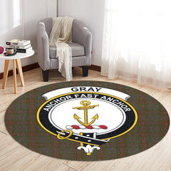 Gray Tartan Crest Round Rug