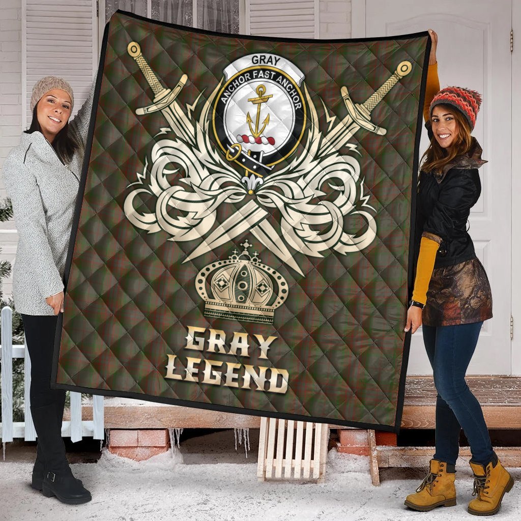 Gray Tartan Crest Legend Gold Royal Premium Quilt