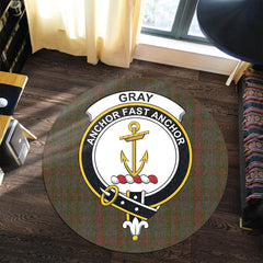 Gray Tartan Crest Round Rug