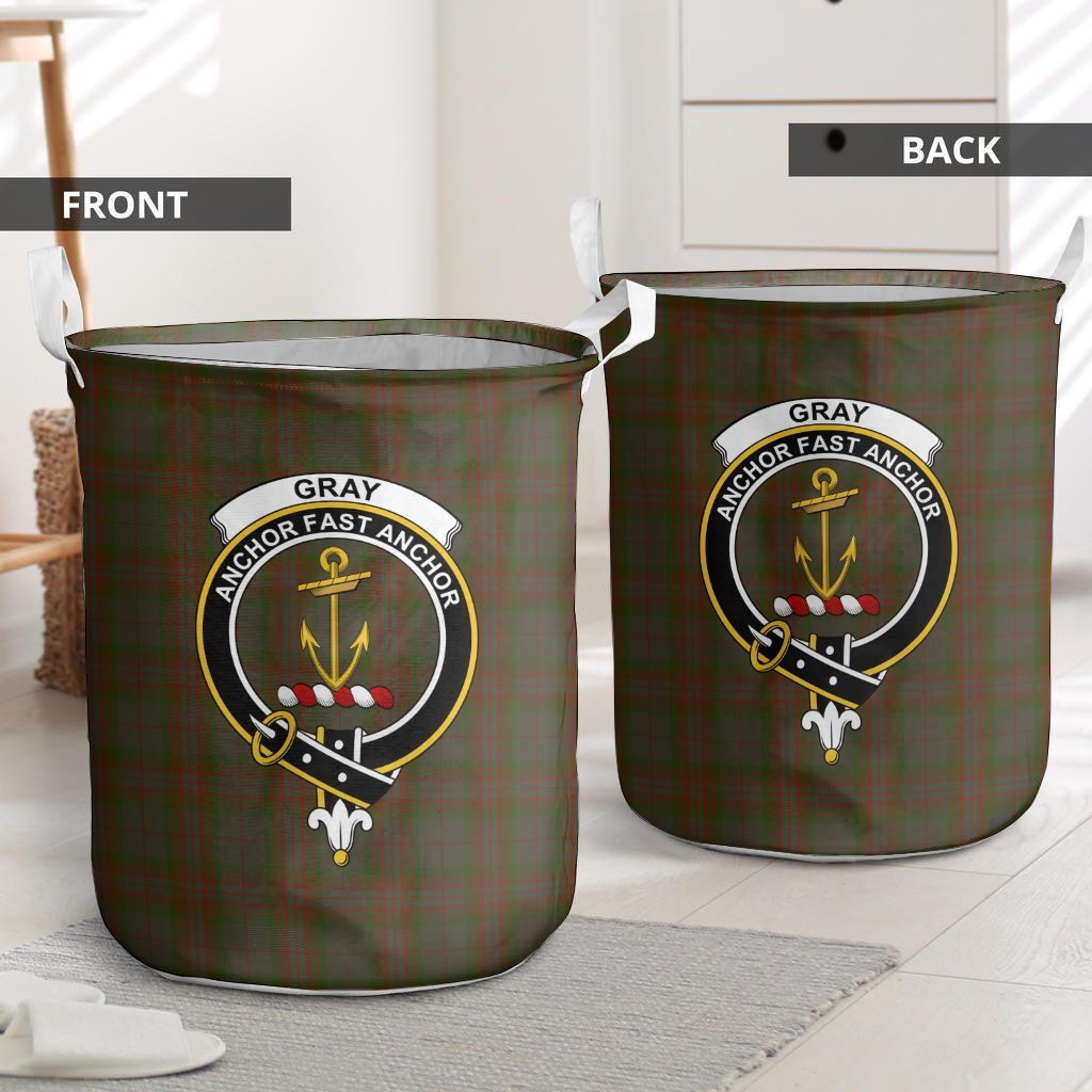 Gray Tartan Crest Laundry Basket