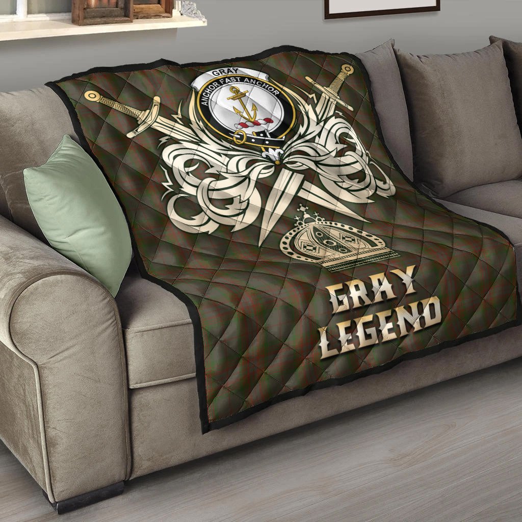 Gray Tartan Crest Legend Gold Royal Premium Quilt