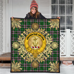 Gray Hunting Tartan Crest Premium Quilt - Gold Thistle Style