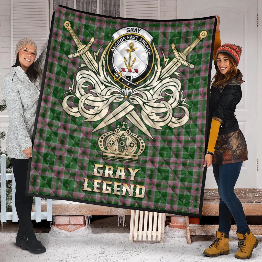 Gray Hunting Tartan Crest Legend Gold Royal Premium Quilt