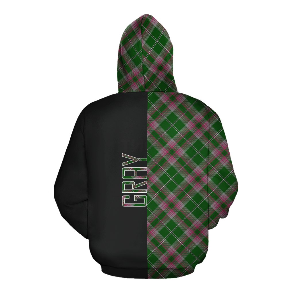 Gray Hunting Tartan Hoodie Half of Me - Cross Style