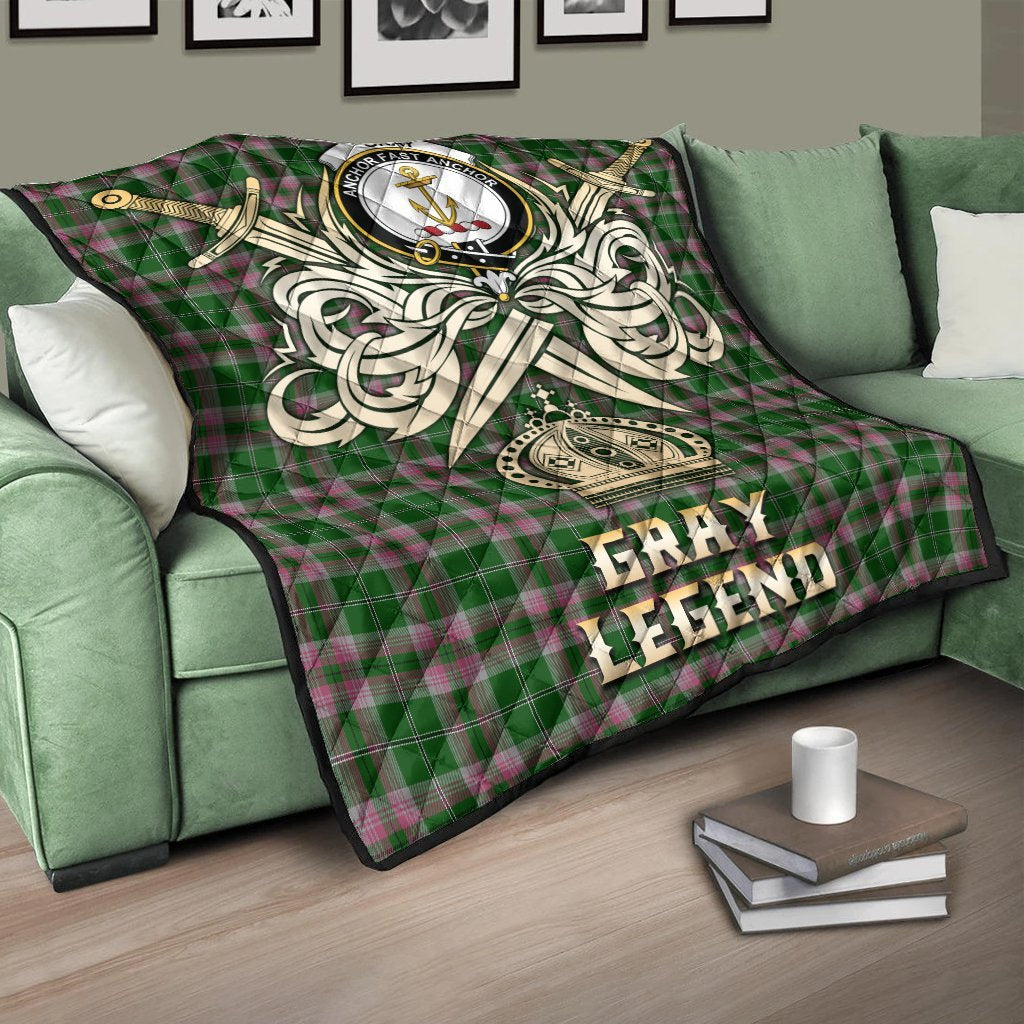 Gray Hunting Tartan Crest Legend Gold Royal Premium Quilt