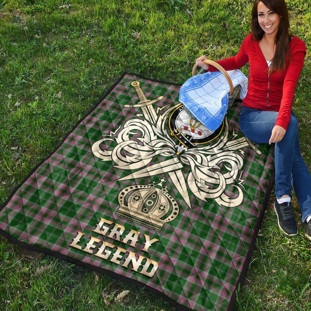 Gray Hunting Tartan Crest Legend Gold Royal Premium Quilt