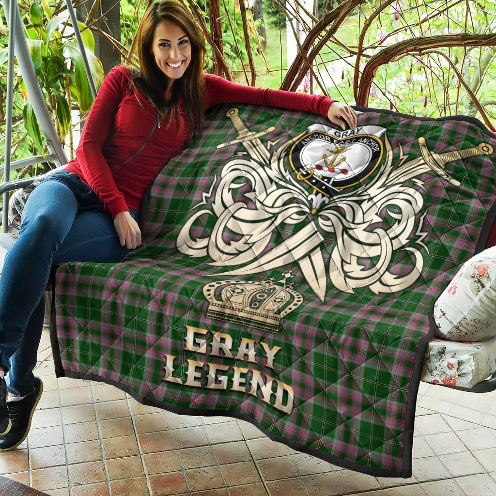 Gray Hunting Tartan Crest Legend Gold Royal Premium Quilt