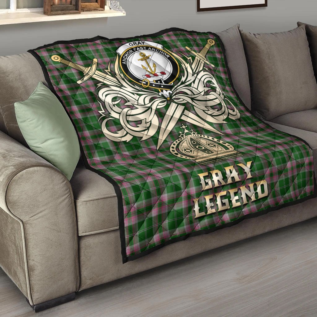 Gray Hunting Tartan Crest Legend Gold Royal Premium Quilt