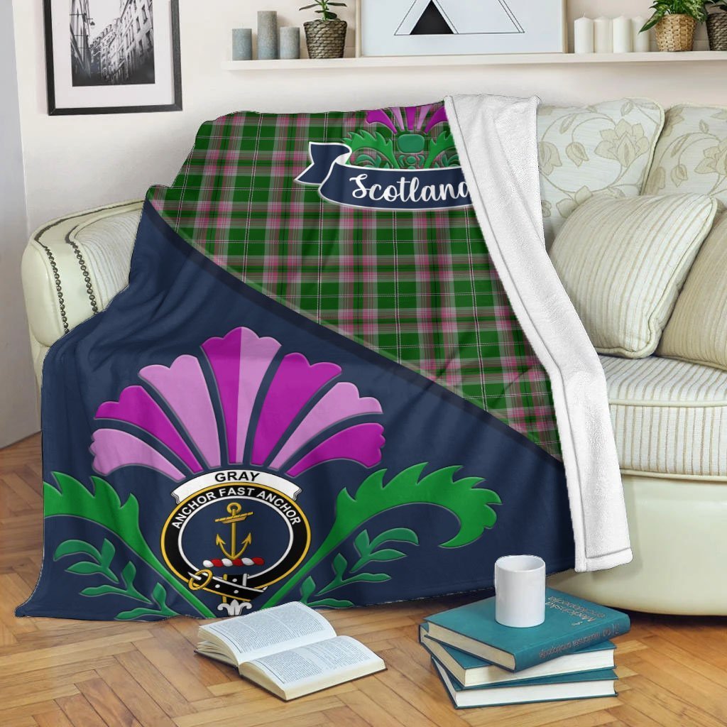 Gray Tartan Crest Premium Blanket - Thistle Style