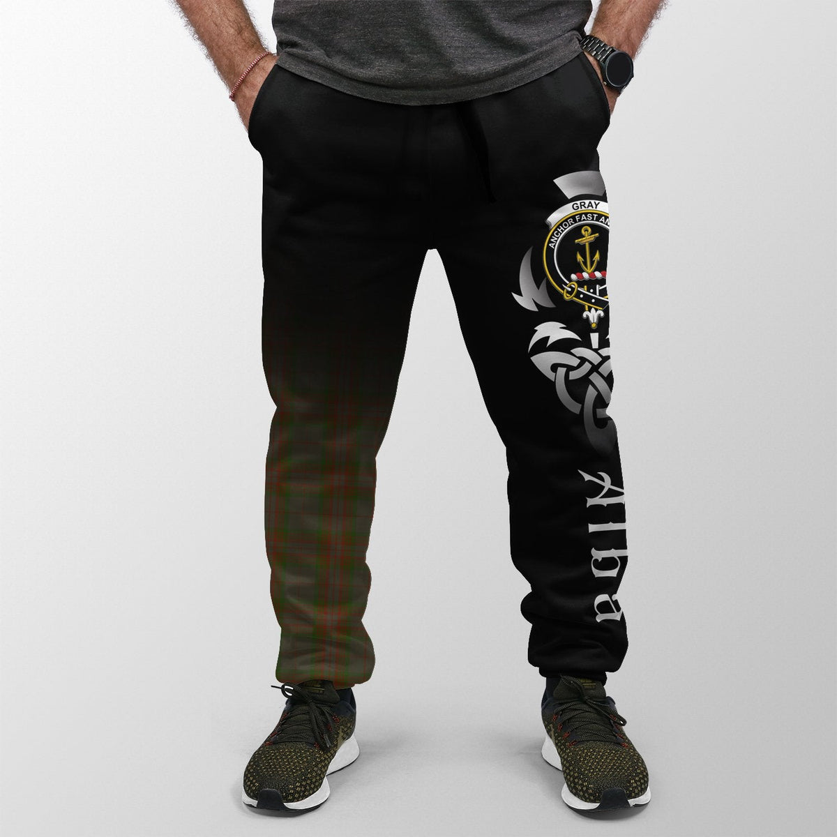 Gray Tartan Crest Jogger Sweatpants - Alba Celtic Style