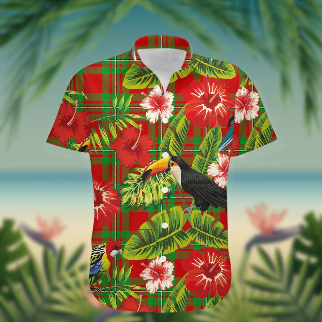 Grierson Tartan Hawaiian Shirt Hibiscus, Coconut, Parrot, Pineapple - Tropical Garden Shirt