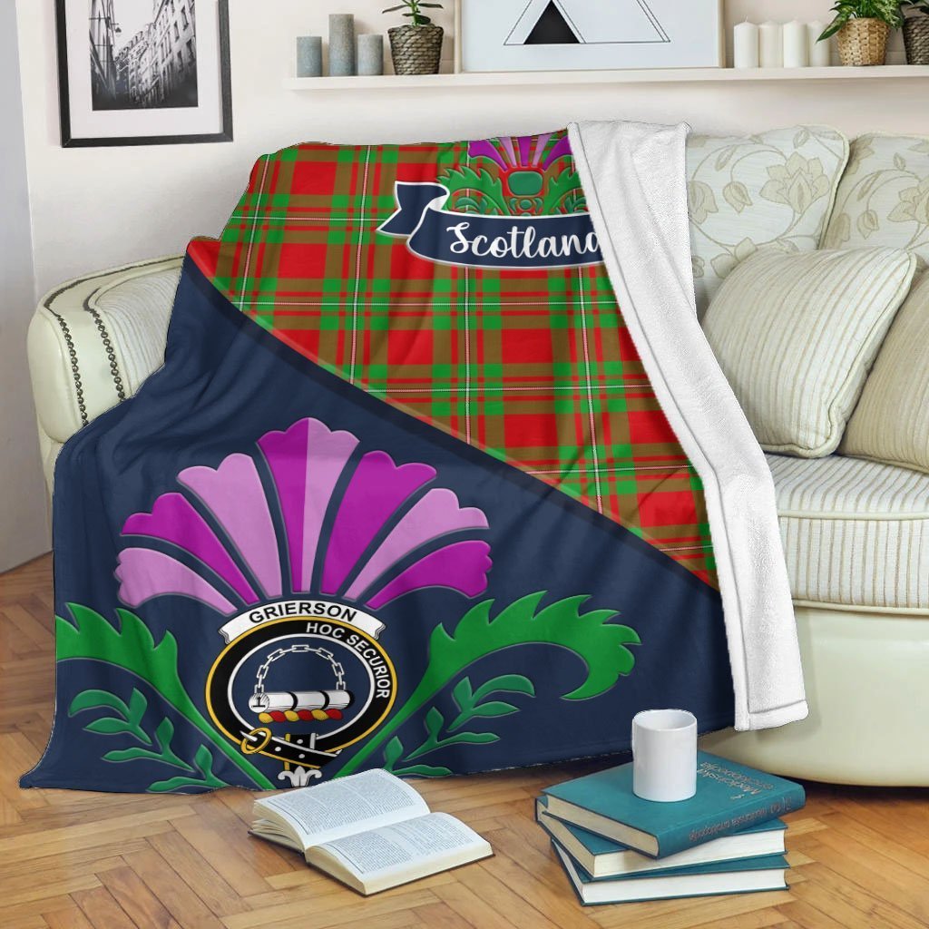 Grierson Tartan Crest Premium Blanket - Thistle Style