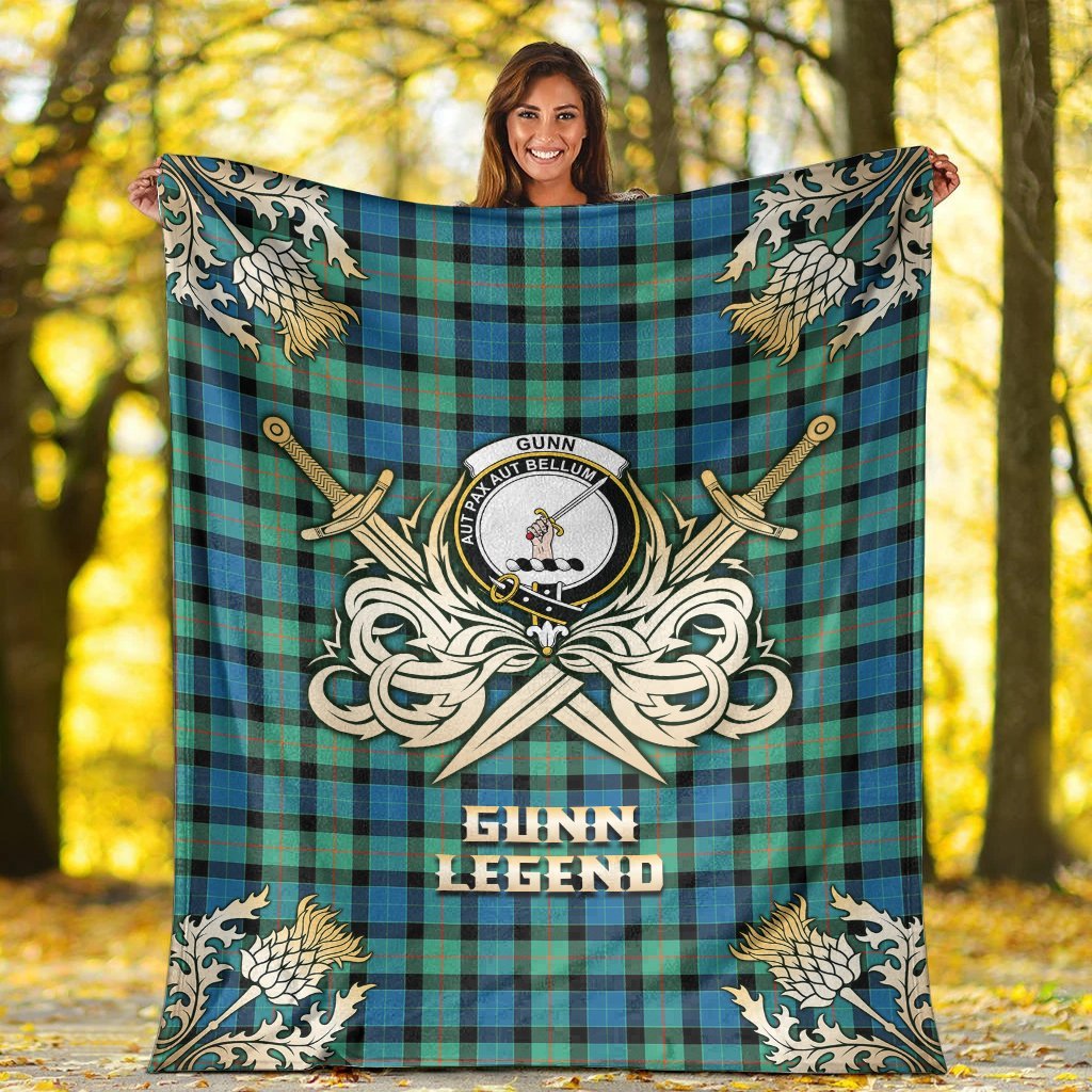 Gunn Ancient Tartan Gold Courage Symbol Blanket