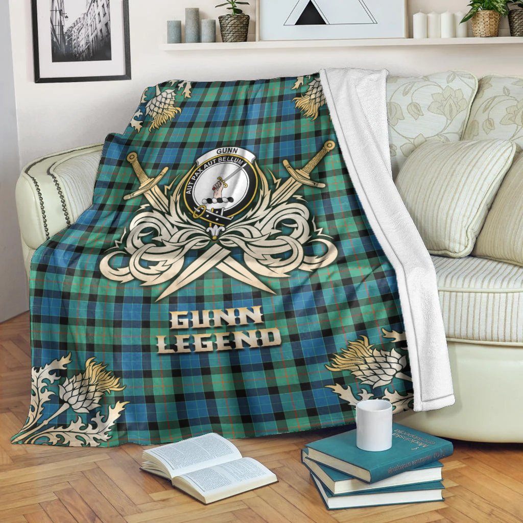 Gunn Ancient Tartan Gold Courage Symbol Blanket