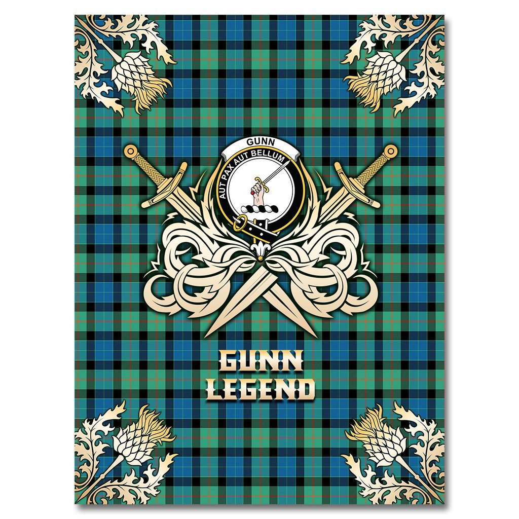 Gunn Ancient Tartan Gold Courage Symbol Blanket