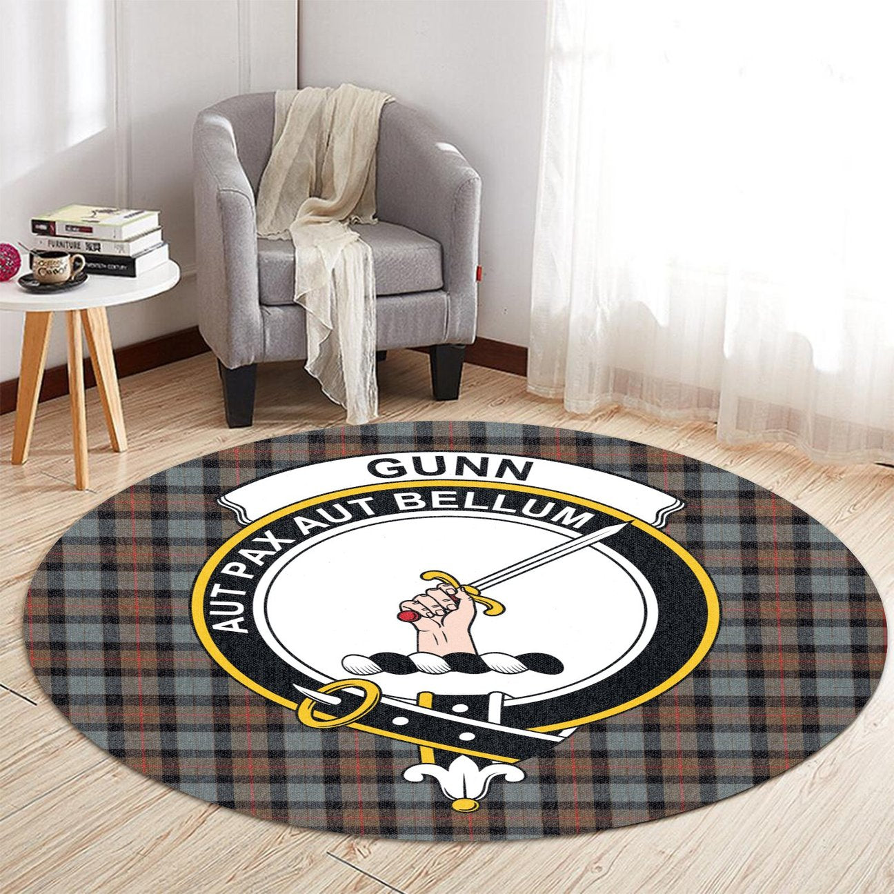 Gunn Weathered Tartan Crest Round Rug