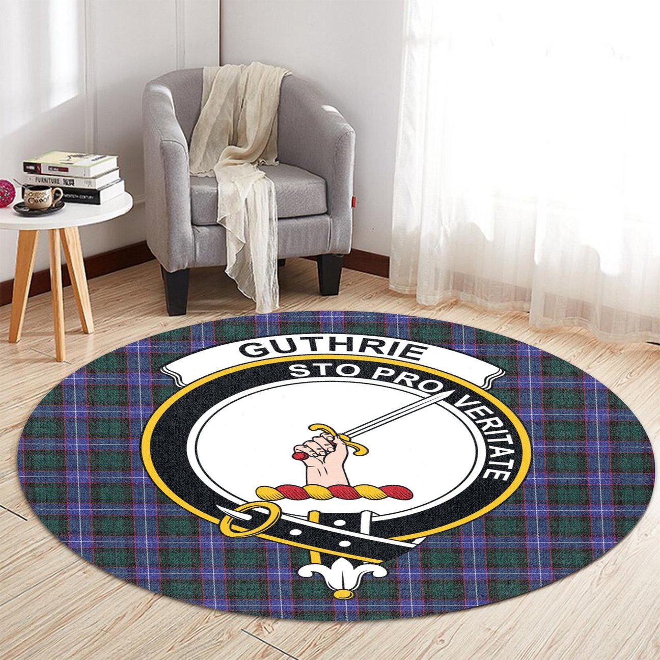 Guthrie Modern Tartan Crest Round Rug