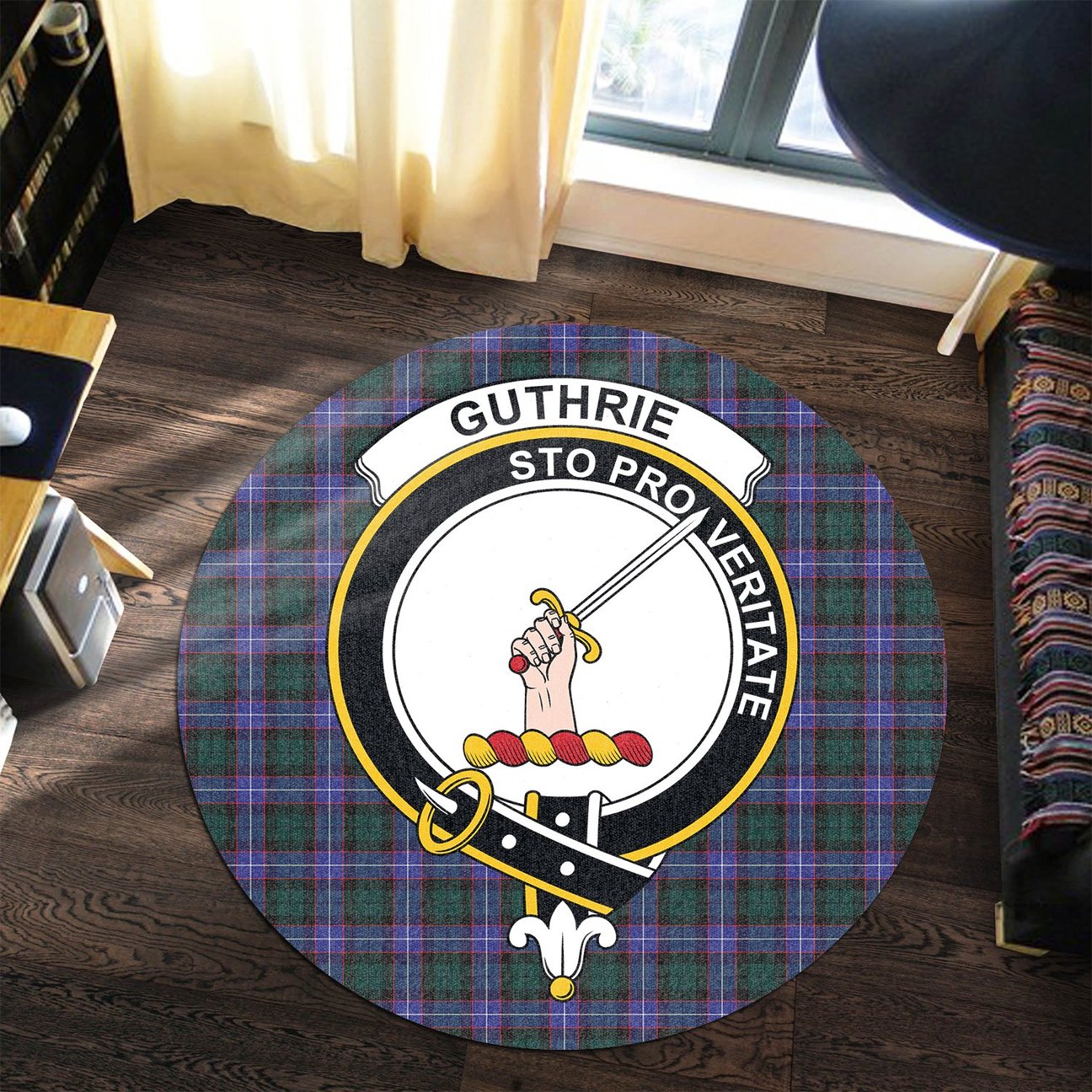 Guthrie Modern Tartan Crest Round Rug